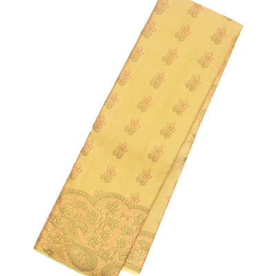Gold Handloom Kanchipuram Silk Saree With Floral Motifs