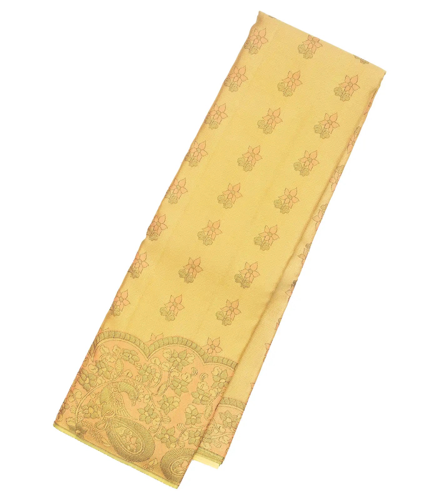 Gold Handloom Kanchipuram Silk Saree With Floral Motifs