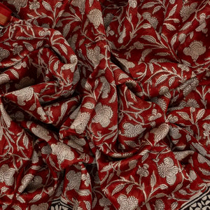 Crimson Handloom Chanderi Cotton Saree With Printed Floral Motifs
