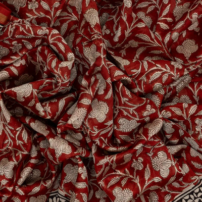 Crimson Handloom Chanderi Cotton Saree With Printed Floral Motifs