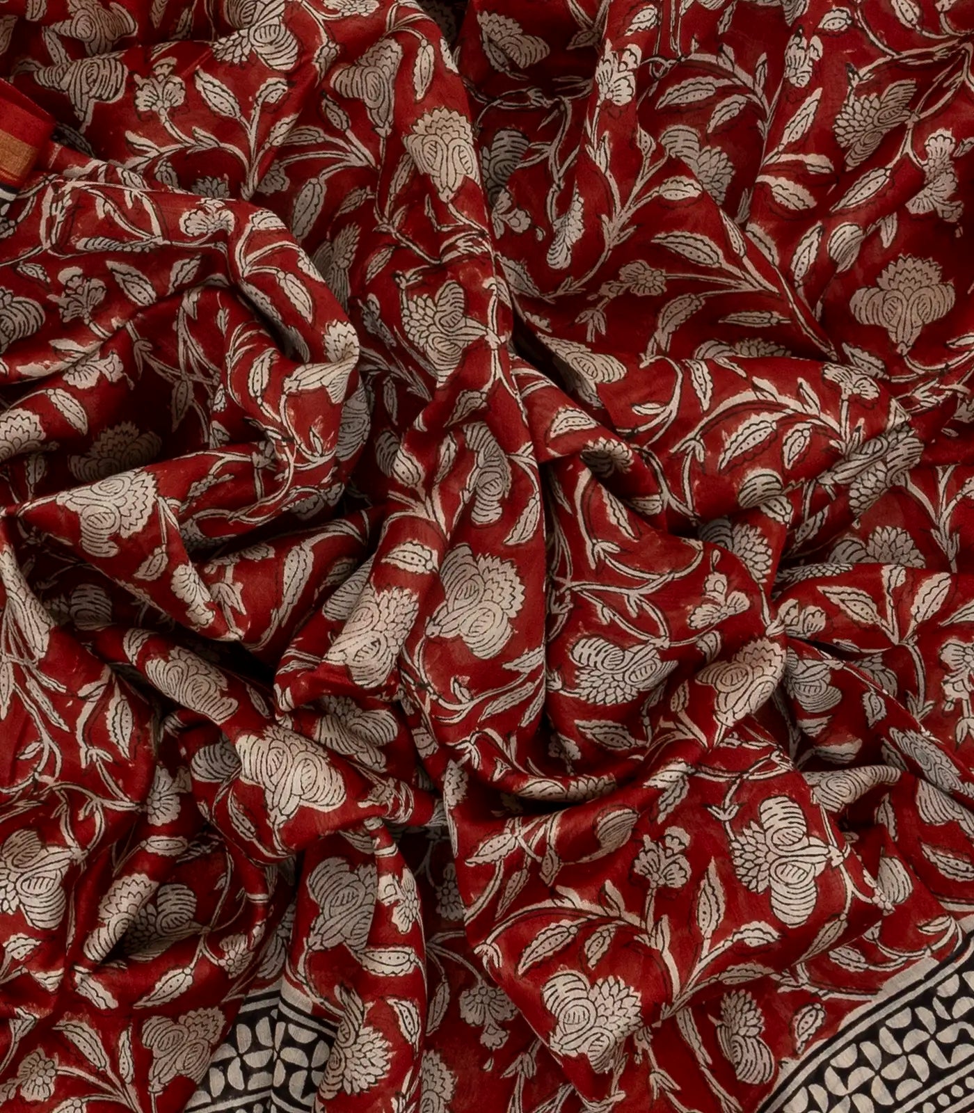 Crimson Handloom Chanderi Cotton Saree With Printed Floral Motifs