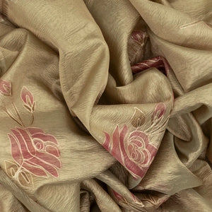 Gold Banarasi Crushed Tissue Saree With Hand painted Floral Motifs