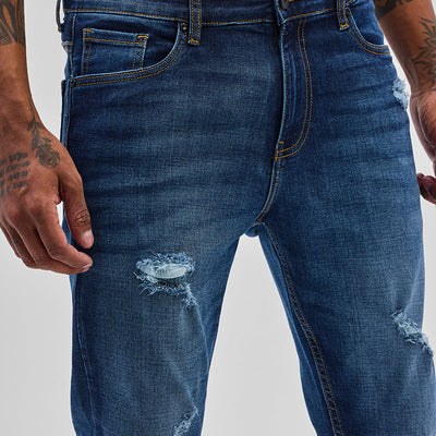 Dark Blue Distressed Skinny Fit Jeans