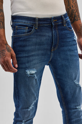 Dark Blue Distressed Skinny Fit Jeans