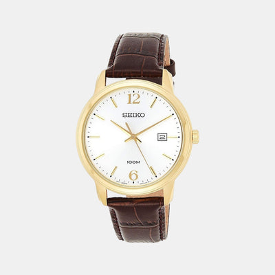 Dress Men Quartz Silver Dial Analog Leather Watch SUR266P1