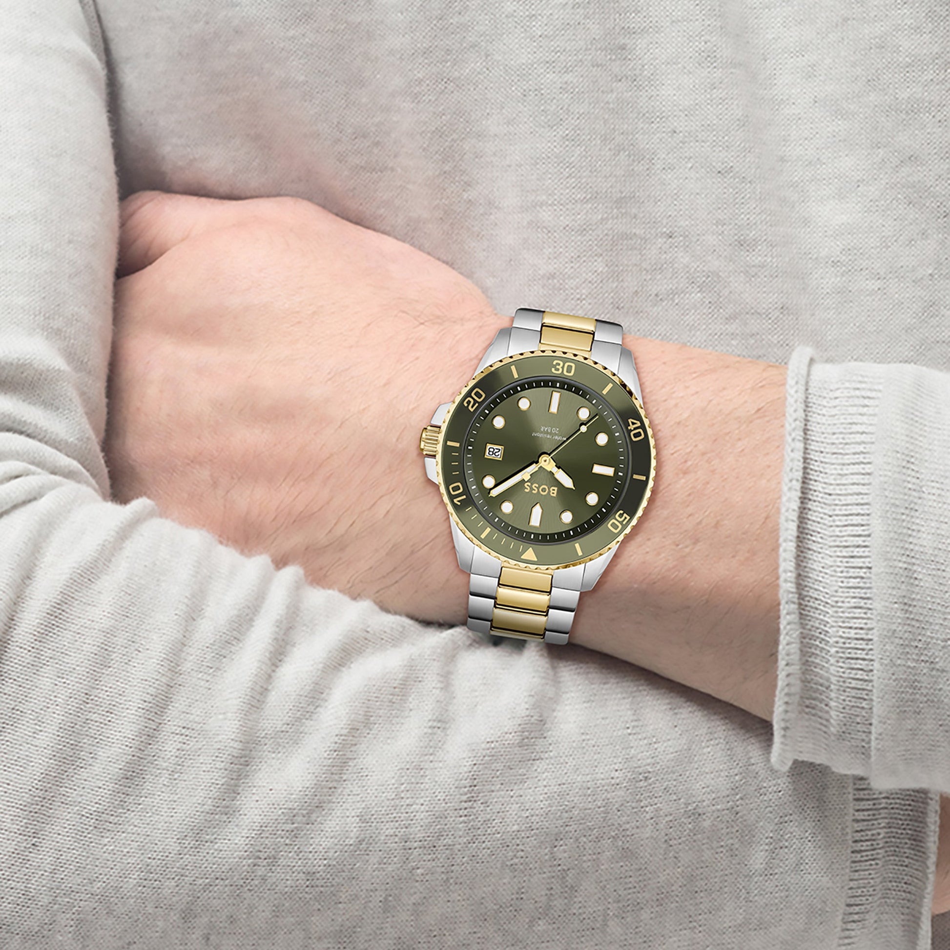 Ace Men Quartz Olive Green Dial Analog Stainless Steel Watch 1514011