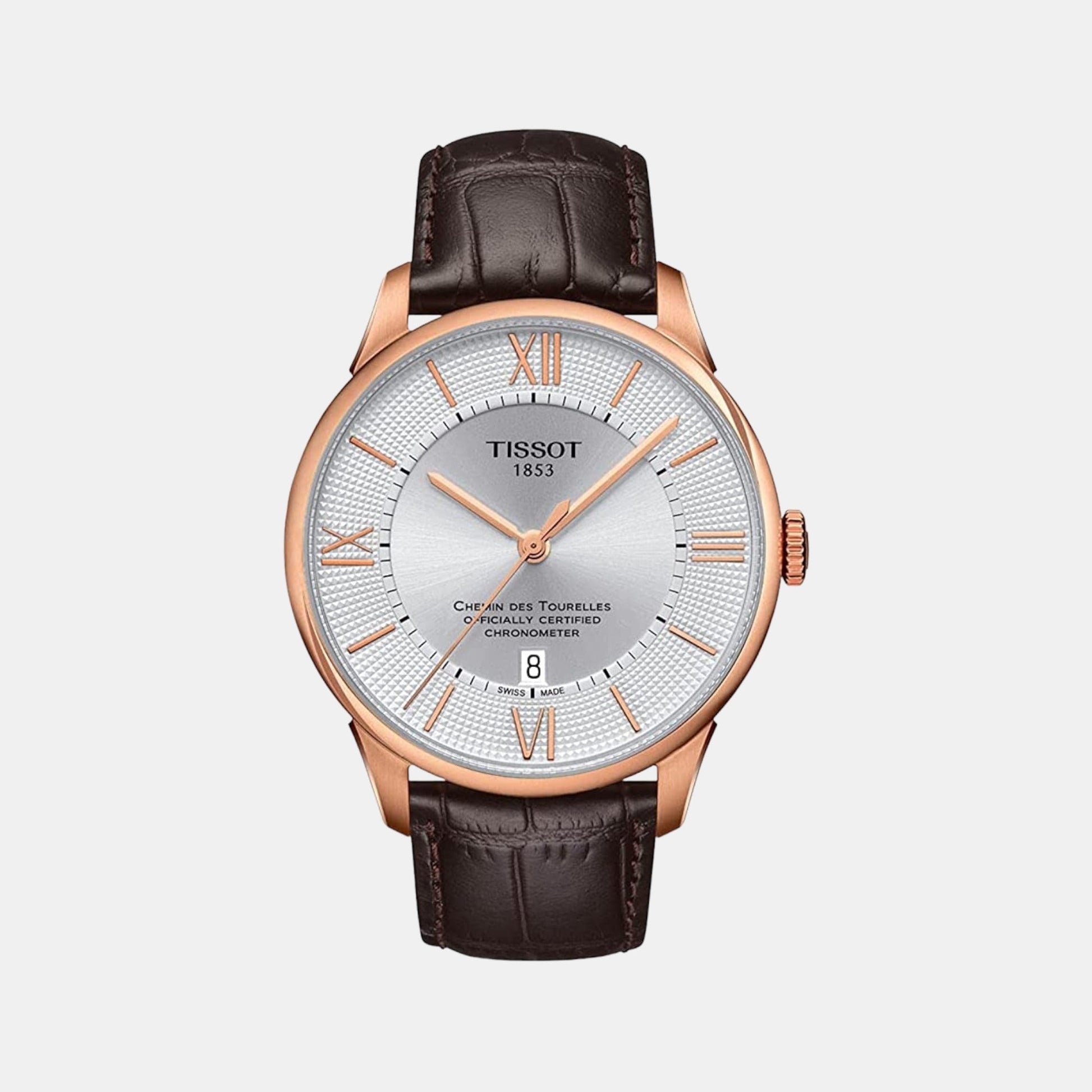 Chemin Des Tourelles Men Automatic Silver Dial Analog Leather Watch T0994083603800