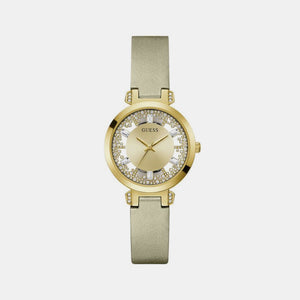 Crystal Clear Women Quartz Champagne Dial Analog Leather Watch GW0535L4