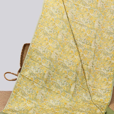 Cream floral vine design with plain border & pallu of argyle design