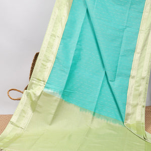 Blue motifs semi-silk soft saree with contrast zari border & intricate design pallu