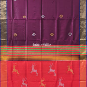Wine with Orange Handwoven Soft Silk Saree
