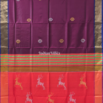 Wine with Orange Handwoven Soft Silk Saree