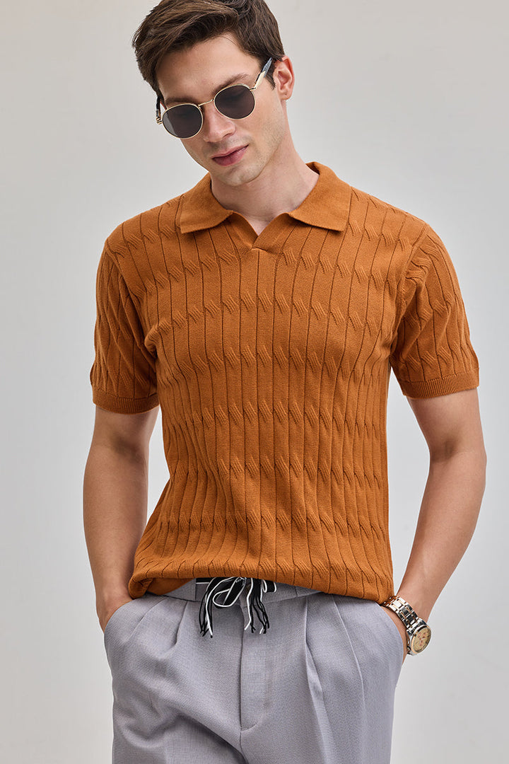 Mustard Knitted Polo T-Shirt