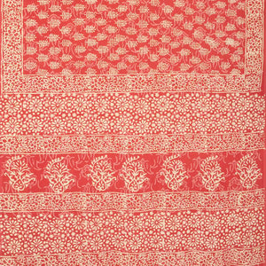 Peach Woven Jaipur Cotton Saree Printed With Cream Floral Motifs