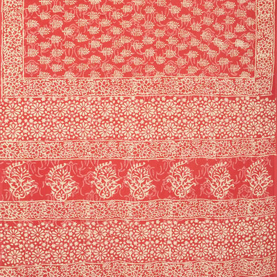 Peach Woven Jaipur Cotton Saree Printed With Cream Floral Motifs