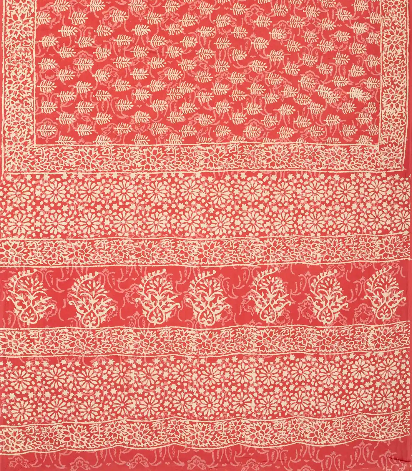 Peach Woven Jaipur Cotton Saree Printed With Cream Floral Motifs