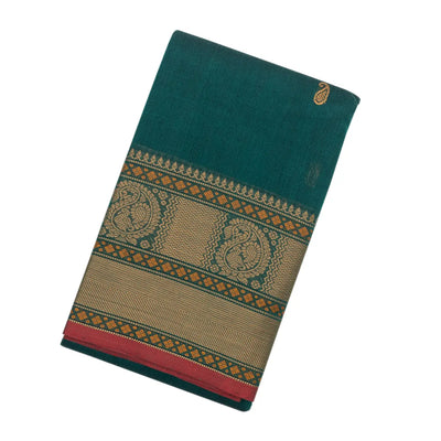 Cyan Handloom Kanchi Cotton Saree With Mango Buttas