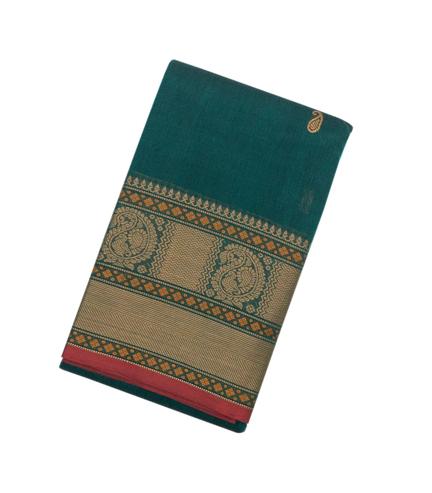 Cyan Handloom Kanchi Cotton Saree With Mango Buttas