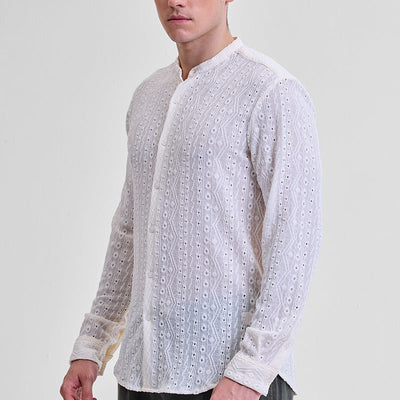 Cream Self-Design Shirt