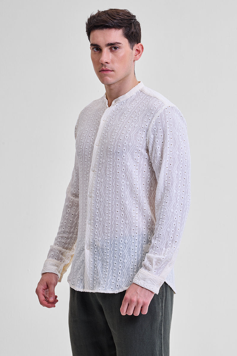 Cream Self-Design Shirt