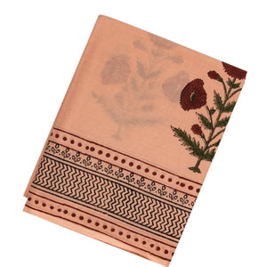 Light Peach Woven Jaipur Cotton Saree Printed With Floral Motifs