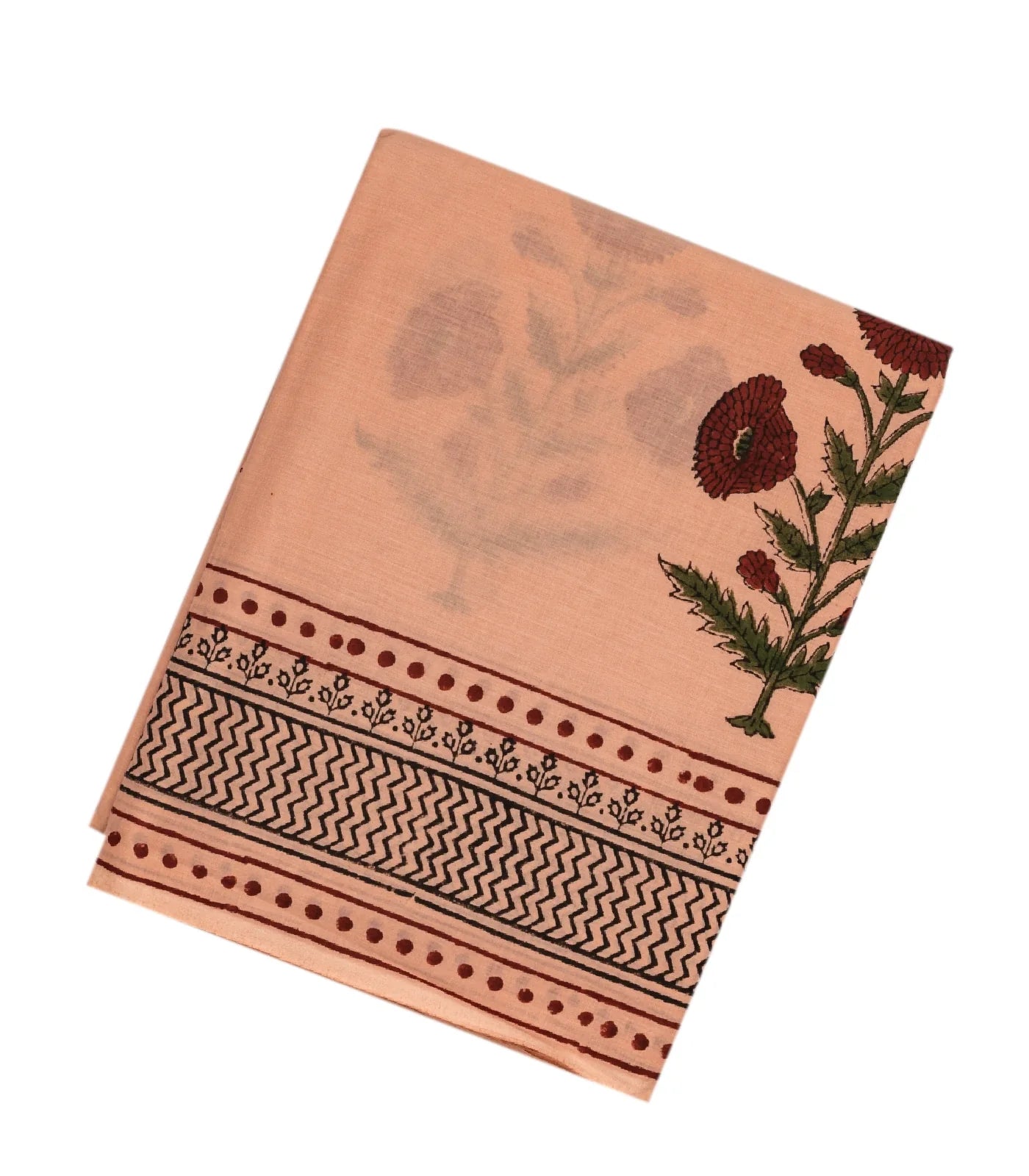 Light Peach Woven Jaipur Cotton Saree Printed With Floral Motifs