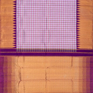 Lavender Handloom Kanchipuram Korvai Silk Saree With Meena Checks