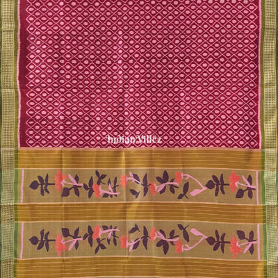 Maroon Odisha Ikat Contemporary Silk Saree With Exclusive Floral Pallu