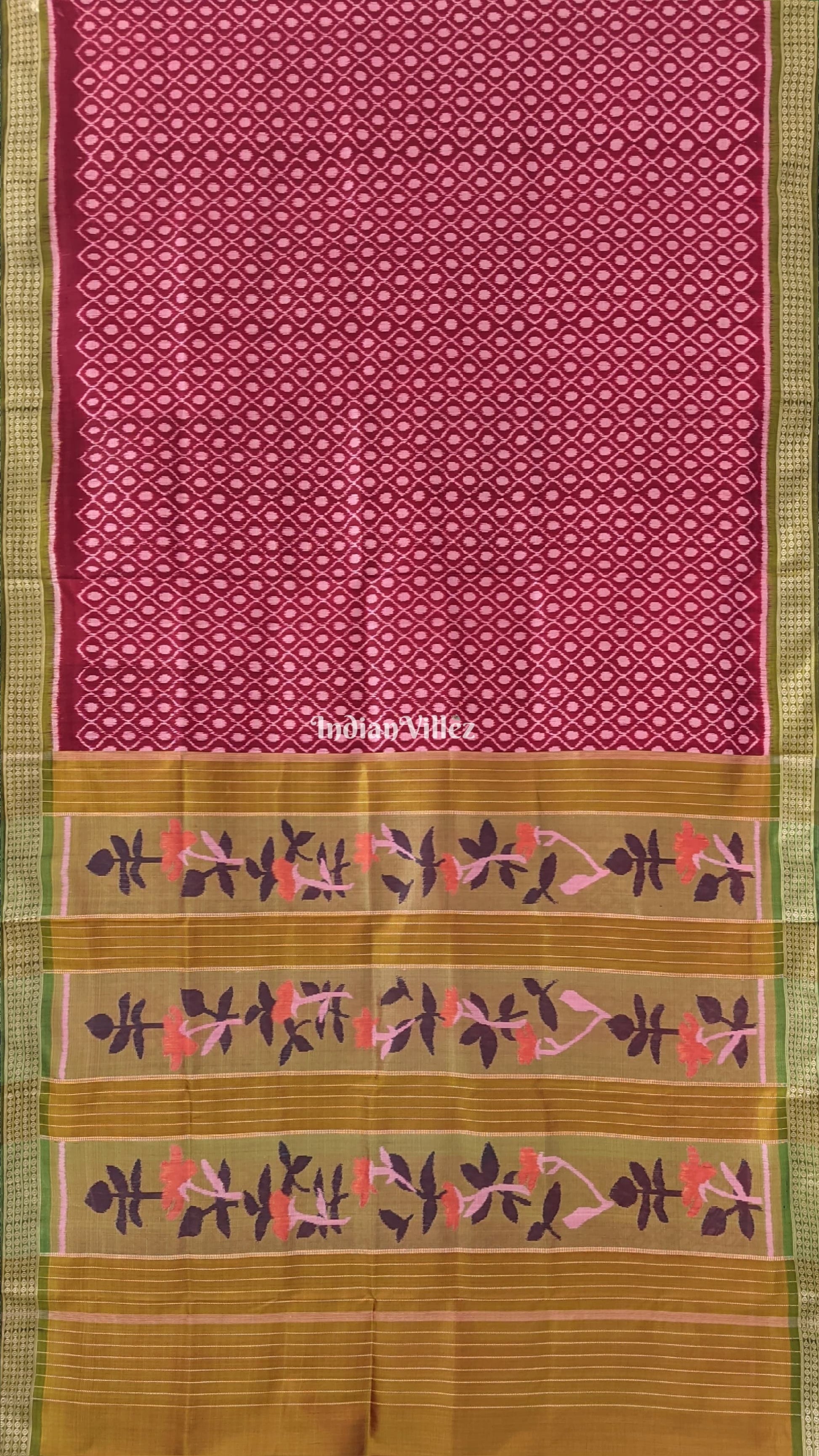 Maroon Odisha Ikat Contemporary Silk Saree With Exclusive Floral Pallu