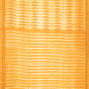 Orange Handloom Chanderi Cotton Saree With Triangular motifs in Shibori dyed technique