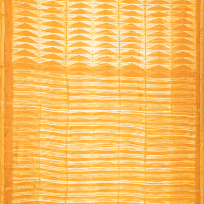 Orange Handloom Chanderi Cotton Saree With Triangular motifs in Shibori dyed technique