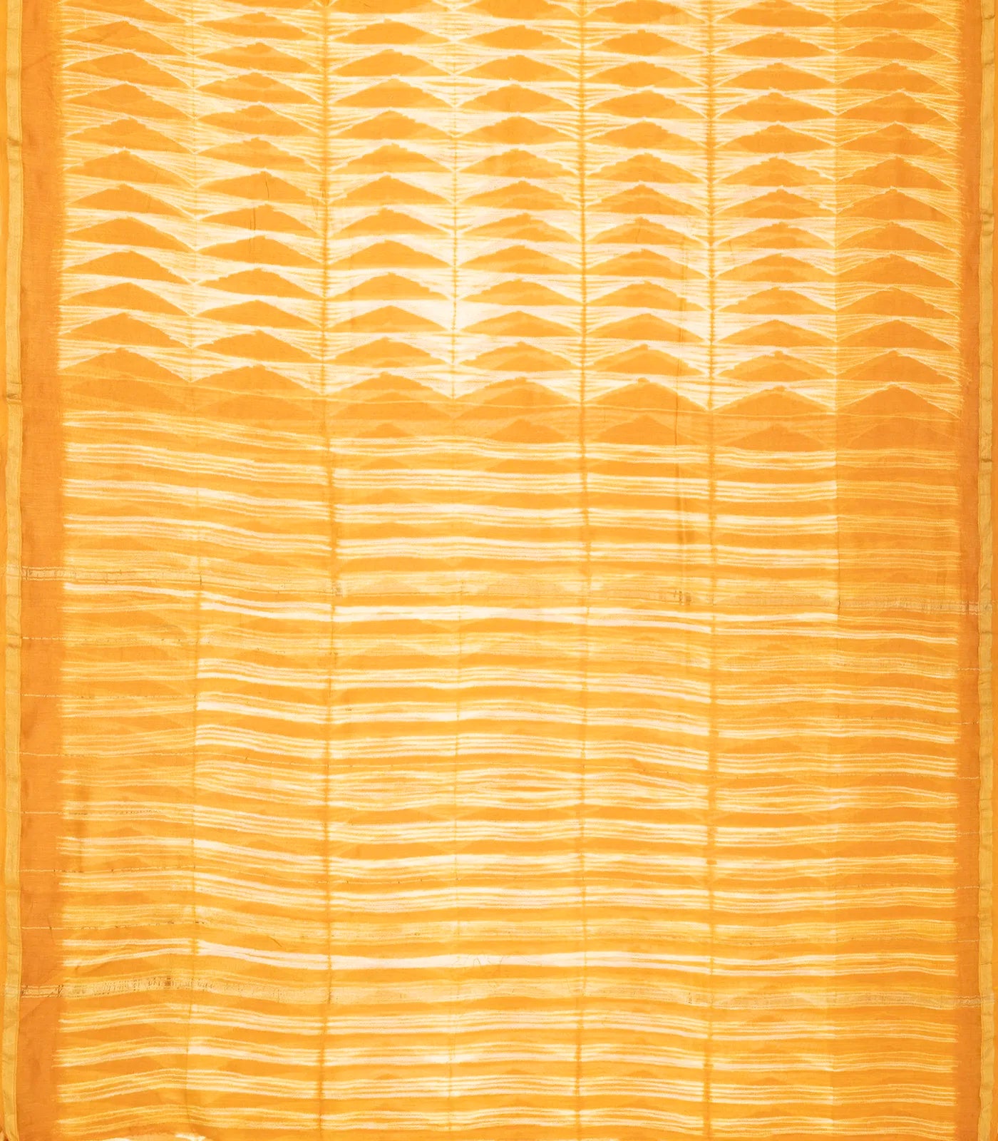 Orange Handloom Chanderi Cotton Saree With Triangular motifs in Shibori dyed technique