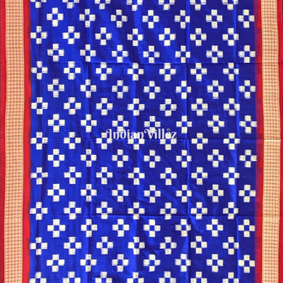 Blue Red Pasapali Theme Pure Sambalpuri Silk Dupatta