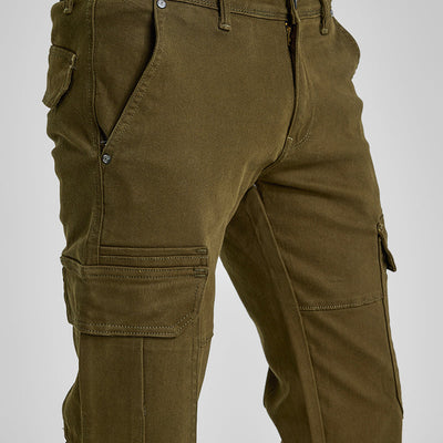 Olive Slim Fit Cargo Jeans