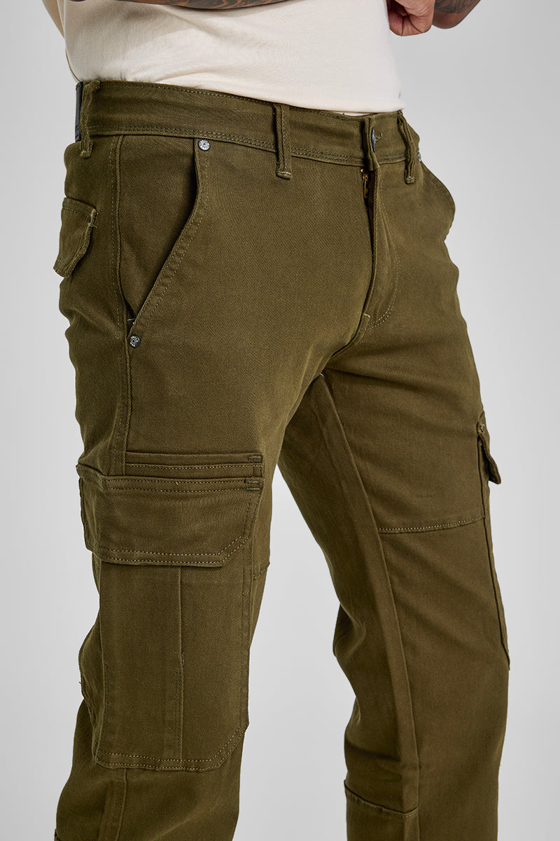 Olive Slim Fit Cargo Jeans
