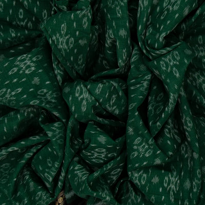 Dark Green Handloom Orissa Cotton Saree With Tie & Dye Floral Motifs