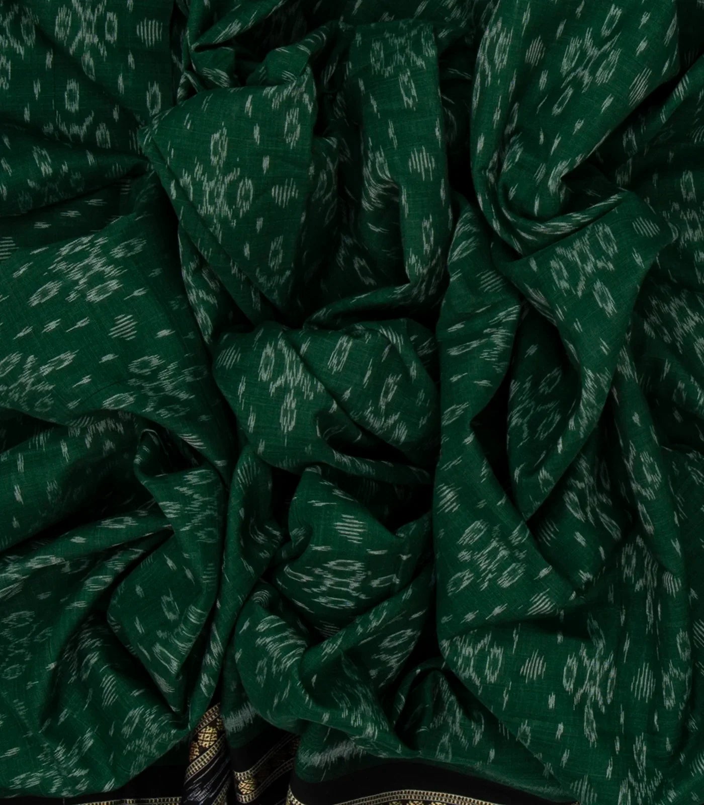 Dark Green Handloom Orissa Cotton Saree With Tie & Dye Floral Motifs