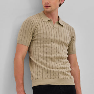 Beige Knitted Polo T-Shirt