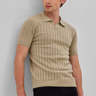 Beige Knitted Polo T-Shirt