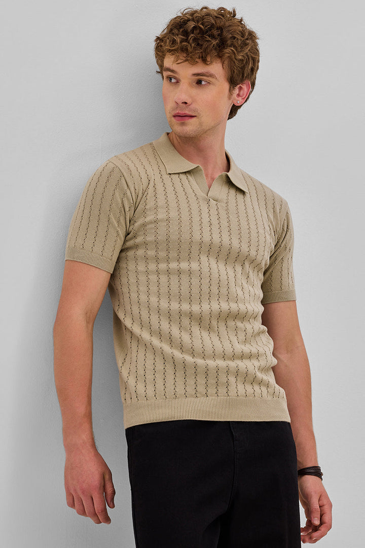 Beige Knitted Polo T-Shirt