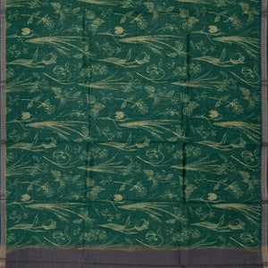 Sea Green Handloom Tussar Silk Saree With Printed Floral Motifs-Sea Green