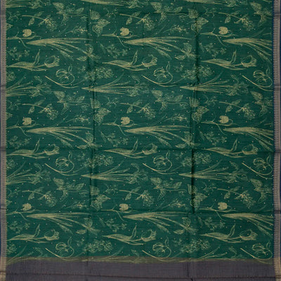 Sea Green Handloom Tussar Silk Saree With Printed Floral Motifs-Sea Green