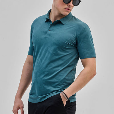Teal Textured Stitchless Polo T-Shirt