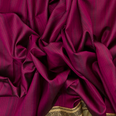 Magenta Handloom Soft Silk Saree With Stripes & Beige Border