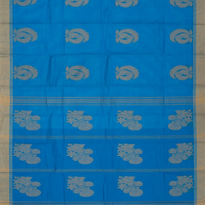 Light Blue Handloom Rasipuram Cotton Saree With Mango Buttas