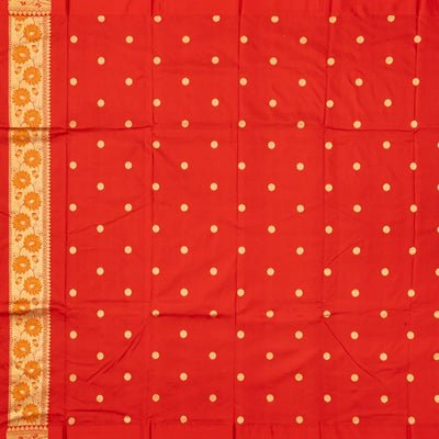 Yellow Handloom Plain Banarasi Silk Saree With Red Border