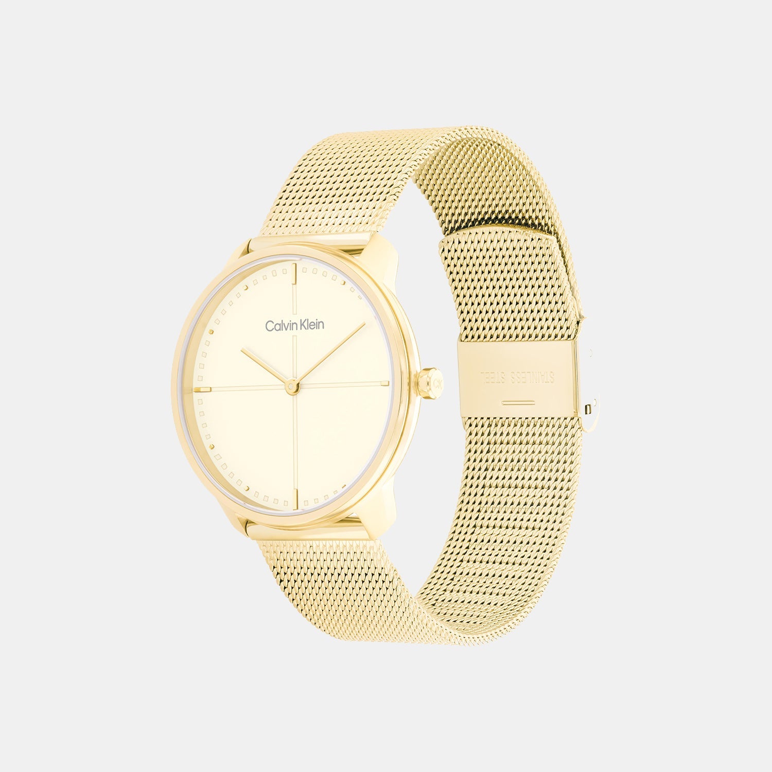 Ck Iconic Unisex Quartz Champagne Dial Analog Mesh Watch 25200159