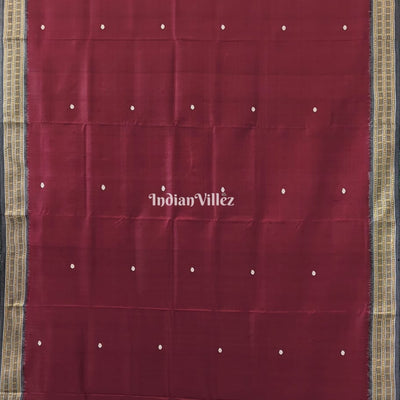 Maroon Single Flower Motif Siminoi Silk Saree
