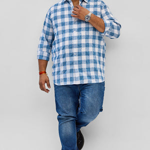 Blue Checks Linen Blend Shirt