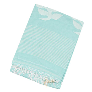Light Blue Handloom Bengal Cotton Saree With Plus Buttas